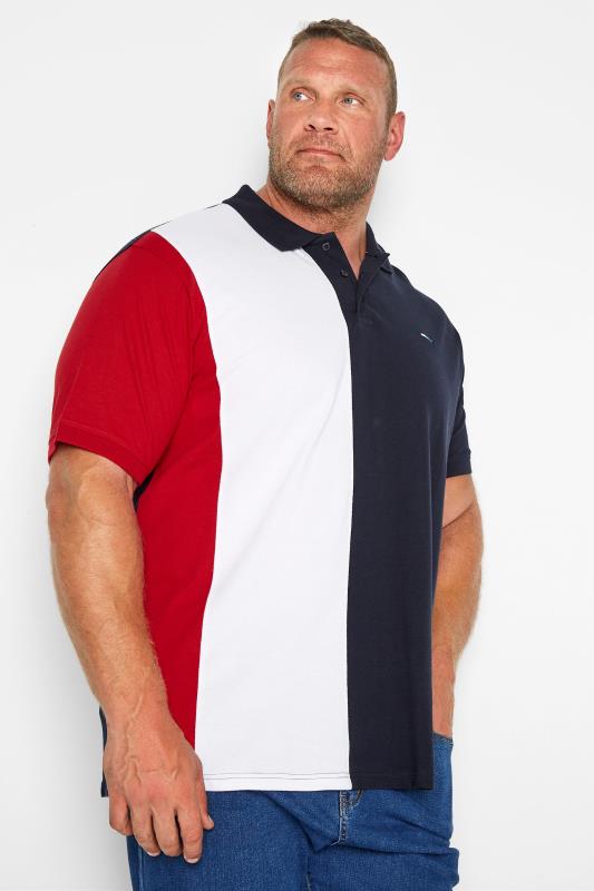 BadRhino Big & Tall Navy Blue & Red Striped Polo Shirt 1
