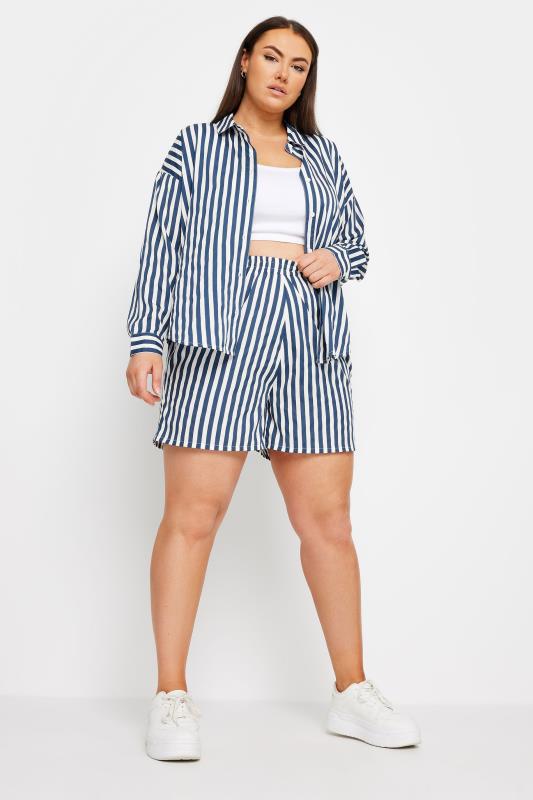 YOURS Plus Size Navy Blue Stripe Long Sleeve Shirt | Yours Clothing 3