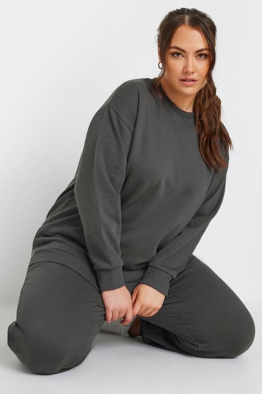  Grande Taille YOURS Curve Charcoal Grey Crew Neck Sweatshirt