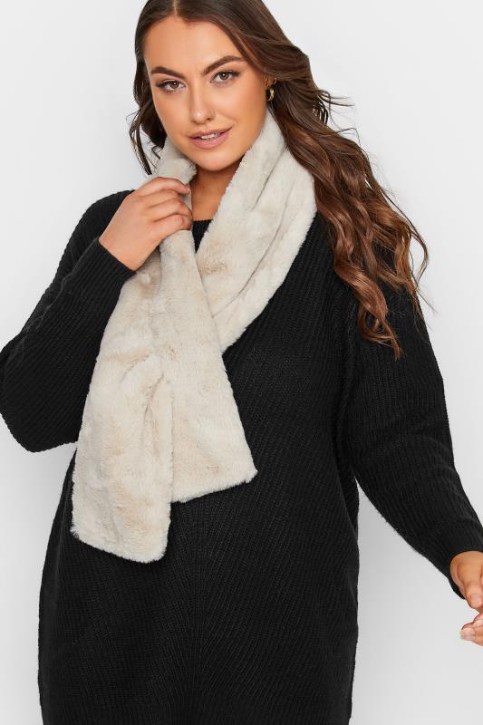 Cream Faux Fur Scarf | Yours Clothing 1