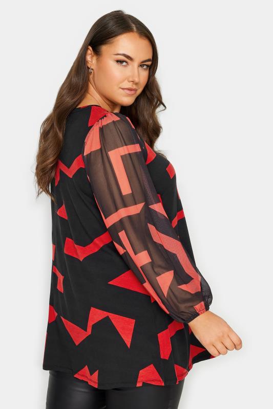 YOURS Plus Size Black Geometric Print Pleated Top | Yours Clothing 3