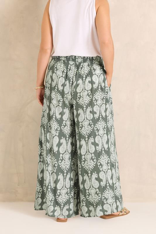 EVANS Plus Size Green Abstract Shirred Waist Trousers | Evans 5