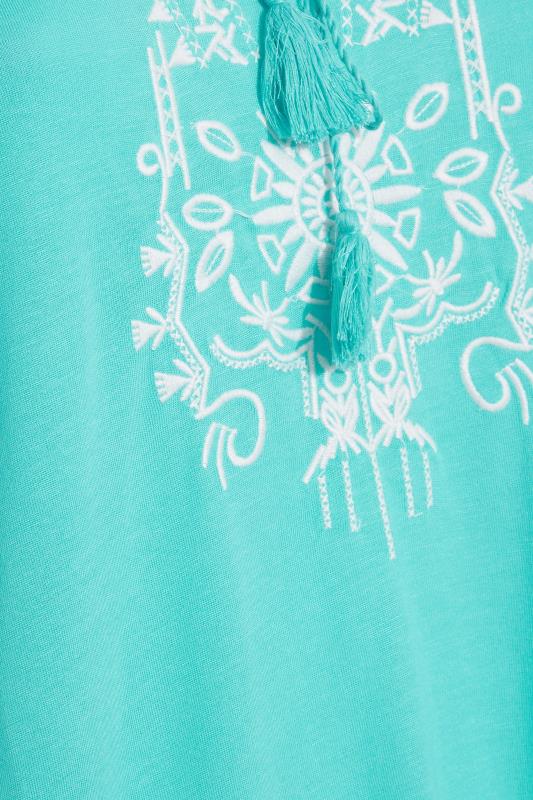 Curve Blue Aztec Embroidered Tie Neck T-Shirt_Z.jpg