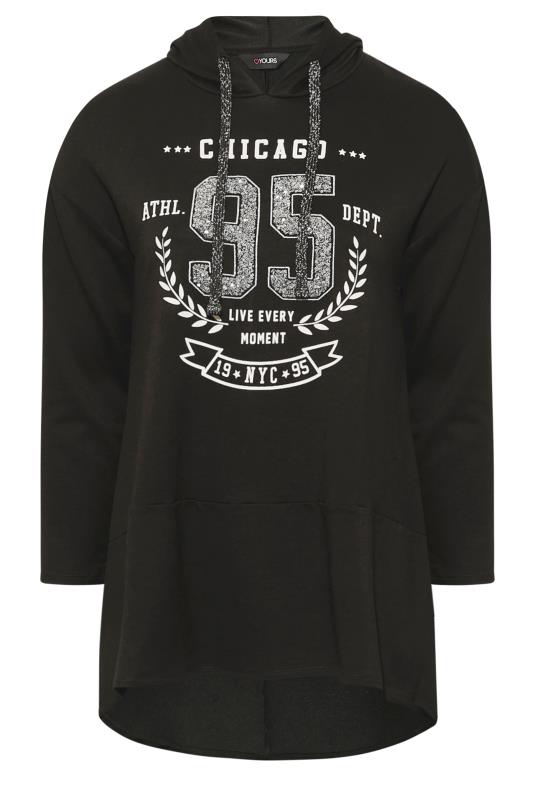 Plus Size Black 'Chicago' Print Dipped Hem Hoodie | Yours Clothing 6