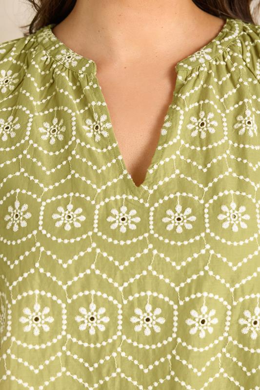EVANS Plus Size Chartreuse Green Cotton Broderie Blouse | Evans 4