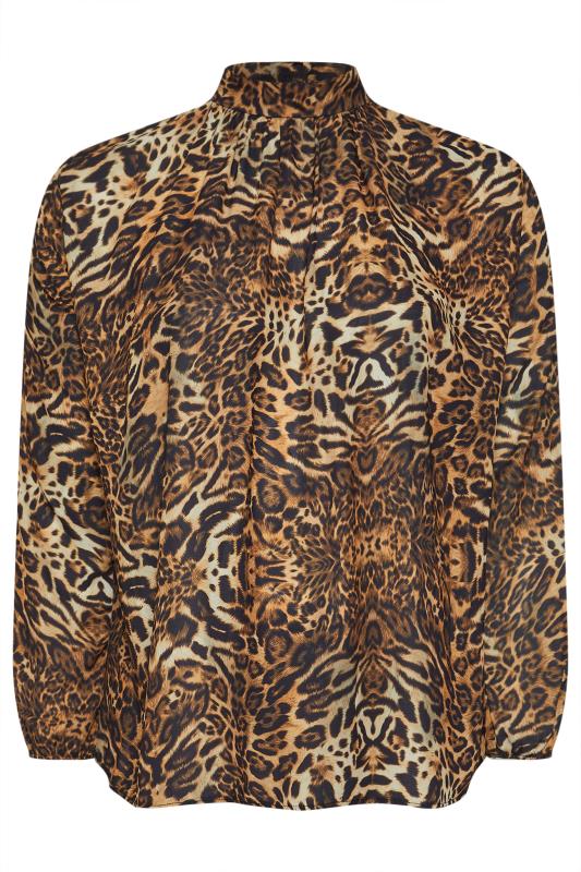 YOURS LONDON Plus Size Brown Animal Print High Neck Blouse | Yours Clothing 6