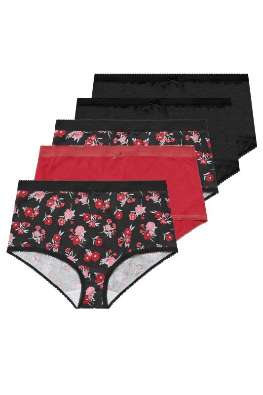 YOURS 5 PACK Plus Size Black & Red Floral Print High Waisted Full Briefs | Yours Clothing 3