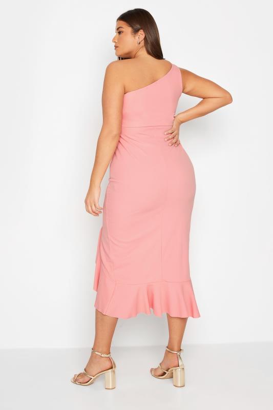 LTS Tall Women's Coral Pink One Shoulder Frill Dress | Long Tall Sally 3