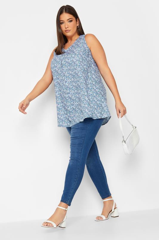 YOURS Curve Plus Size Blue Ditsy Print Swing Top | Yours Clothing  2