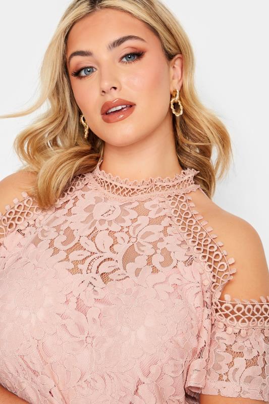 YOURS LONDON Plus Size Pink Cold Shoulder Lace Top | Yours Clothing 4