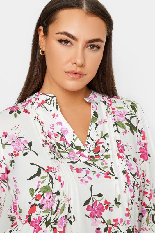 YOURS Plus Size Pink & White Floral Print Pintuck Blouse | Yours Clothing 4