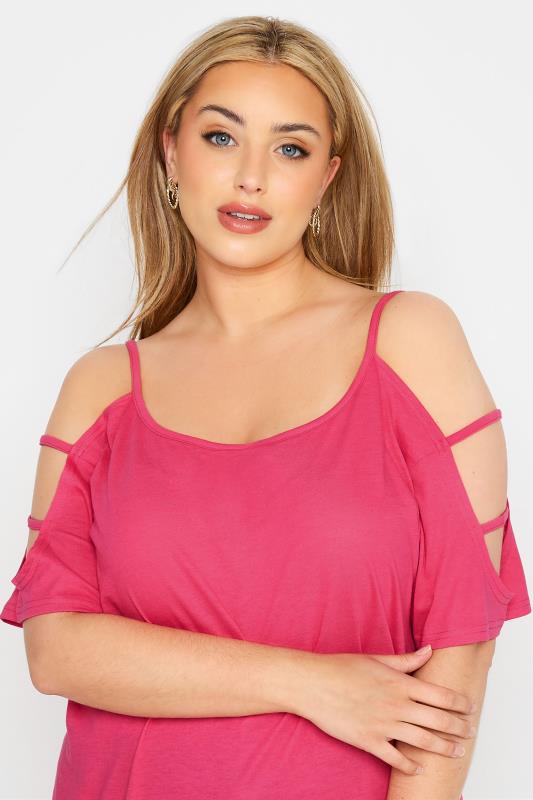 Plus Size Pink Strappy Cold Shoulder Top | Yours Clothing 4