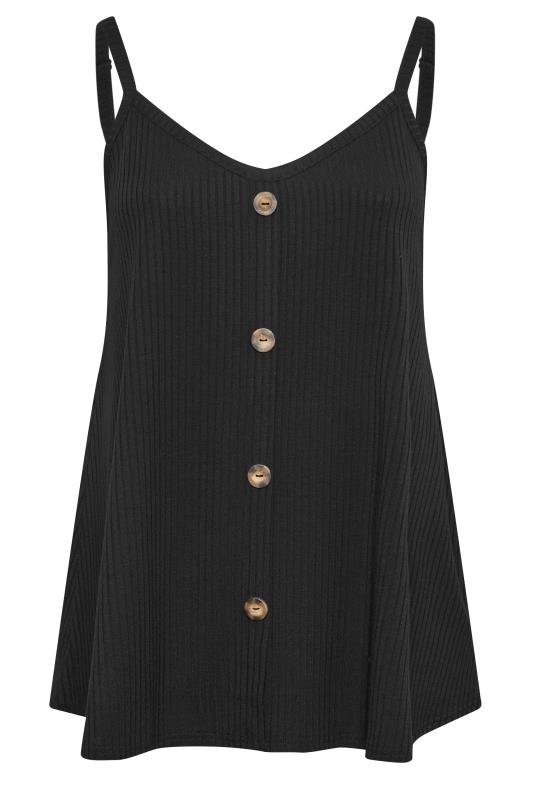 YOURS Plus Size Black Ribbed Button Front Cami Top | Yours Clothing 5