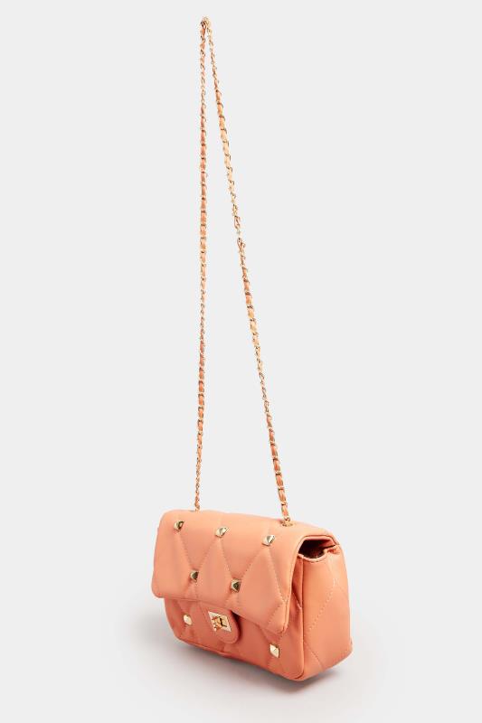Orange Studded Quilted Chain Bag | Yours Clothing 2
