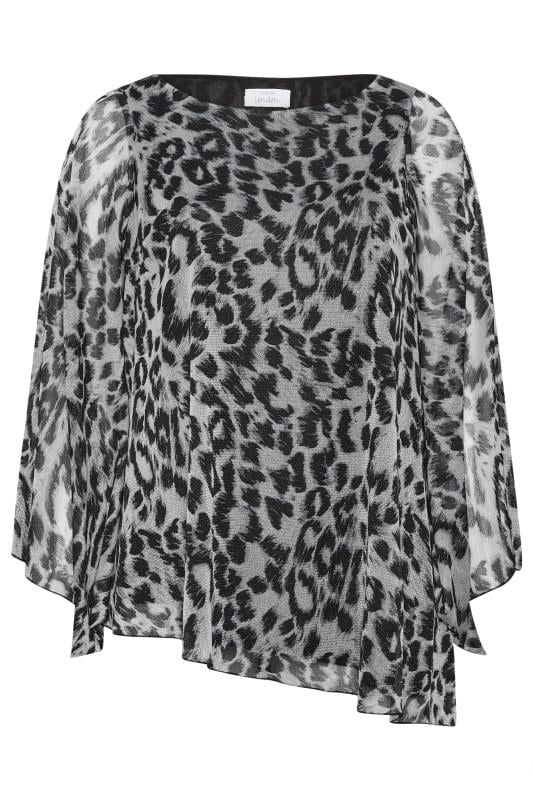 YOURS LONDON Plus Size Grey Leopard Print Asymmetrical Blouse | Yours Clothing 5