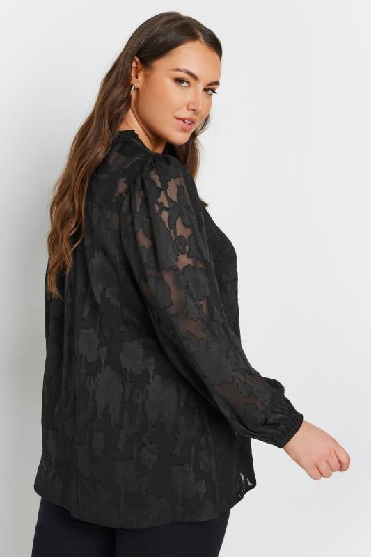 YOURS Plus Size Black Tie Neck Blouse | Yours Clothing  3