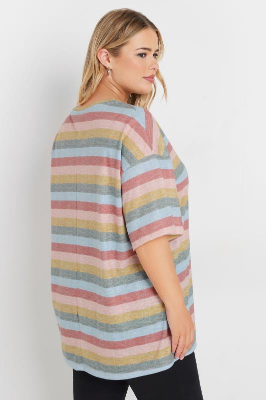 YOURS Plus Size Pink Striped V-Neck T-Shirt | Yours Clothing 3