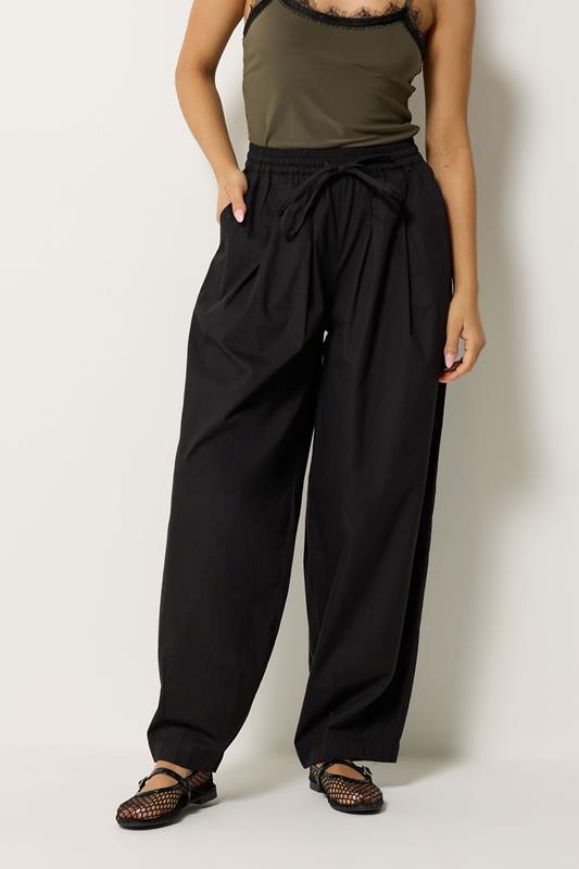 PixieGirl Petite Women's Black Poplin Cotton Barrel Leg Trousers | PixieGirl 1