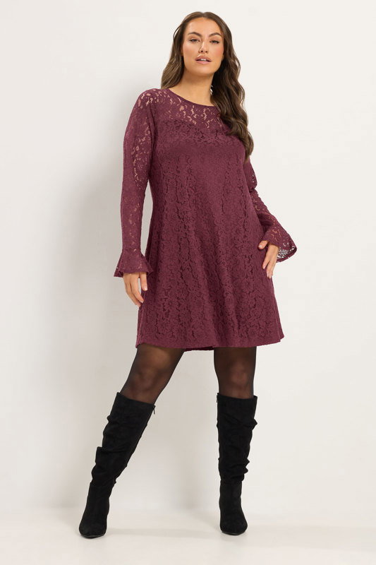 YOURS Plus Size Burgundy Red Lace Dress
