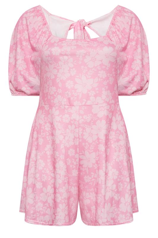 LIMITED COLLECTION Plus Size Pink Floral Bow Back Playsuit | Yours Clothing 6