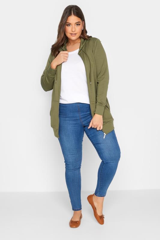 Plus Size Khaki Green Zip Through Hoodie | Yours Clothing 2