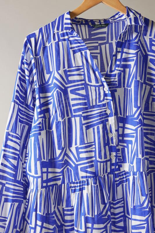 EVANS Plus Size Blue Abstract Print Long Sleeve Shirt Dress | Evans 9