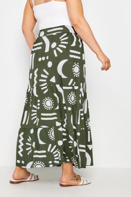 YOURS Plus Size Green Abstract Print Tiered Maxi Skirt | Yours Clothing 3