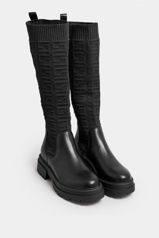  Grande Taille PixieGirl Black Stretch Chunky Knee Sock Boots In Standard Fit