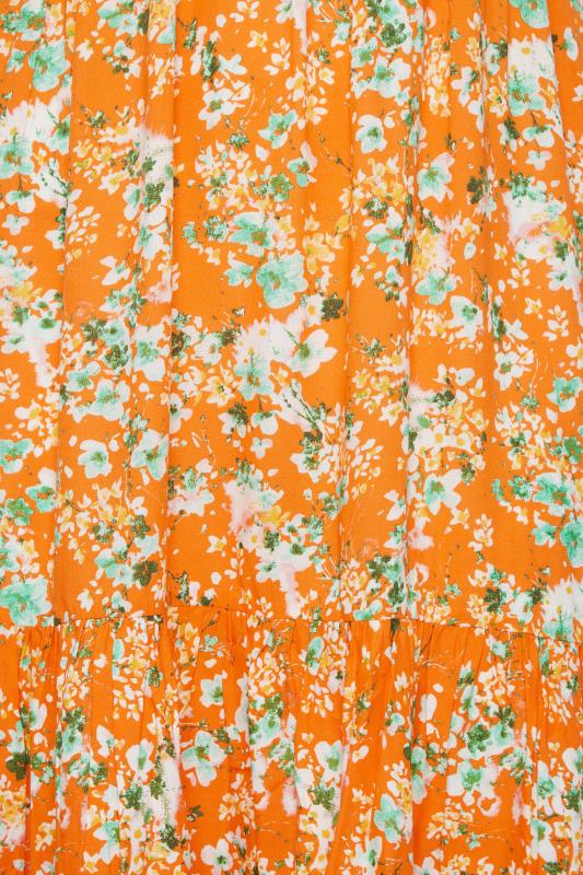 YOURS Plus Size Orange Floral Print High Low Wrap Dress | Yours Clothing 5
