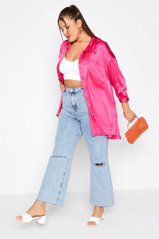 LIMITED COLLECTION Curve Hot Pink Satin Shirt 2