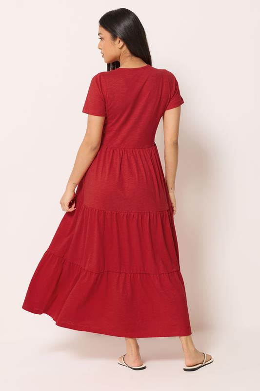 M&Co Petite Red Notch Neck Tiered Cotton Maxi Dress | M&Co 2