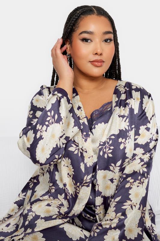 YOURS Plus Size Purple Floral Print Satin Robe | Yours Clothing 5