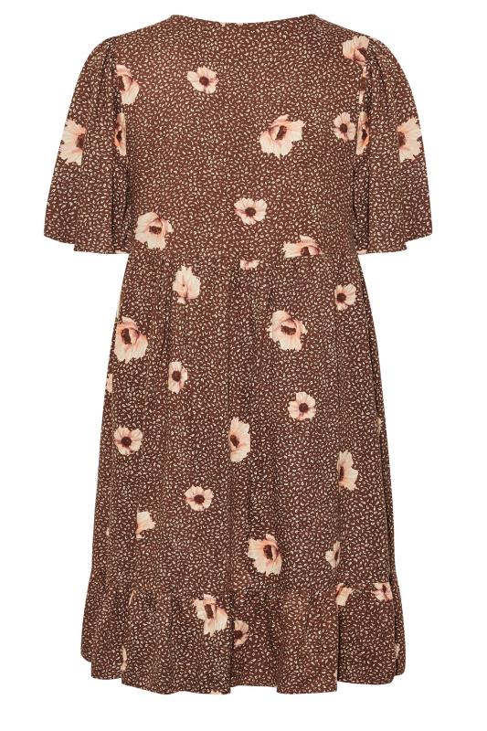 Curve Brown Floral Flare Sleeve Tunic Dress 7