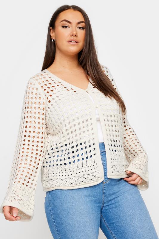 Plus Size  YOURS Curve Ivory White Button Through Crochet Cardigan