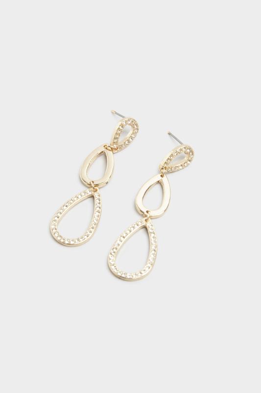 Gold Oval Diamante Drop Hoop Earrings 3