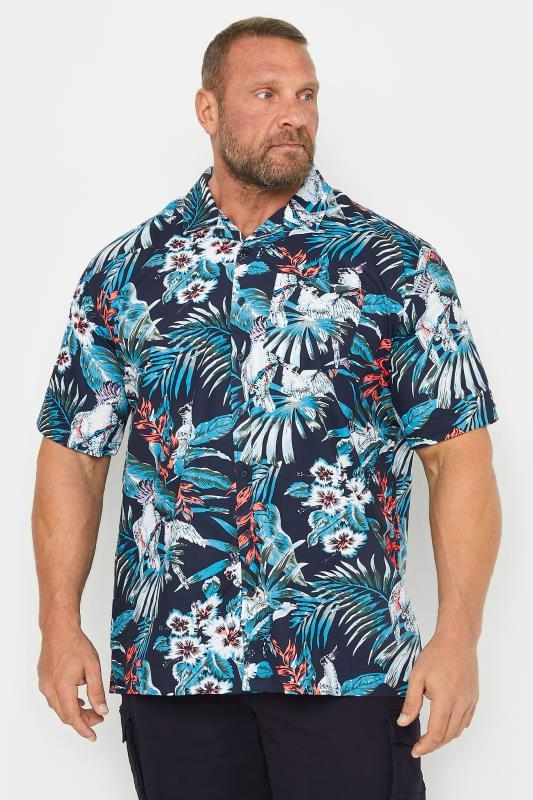  ESPIONAGE Big & Tall Blue Tropical Hawaiian Print Shirt