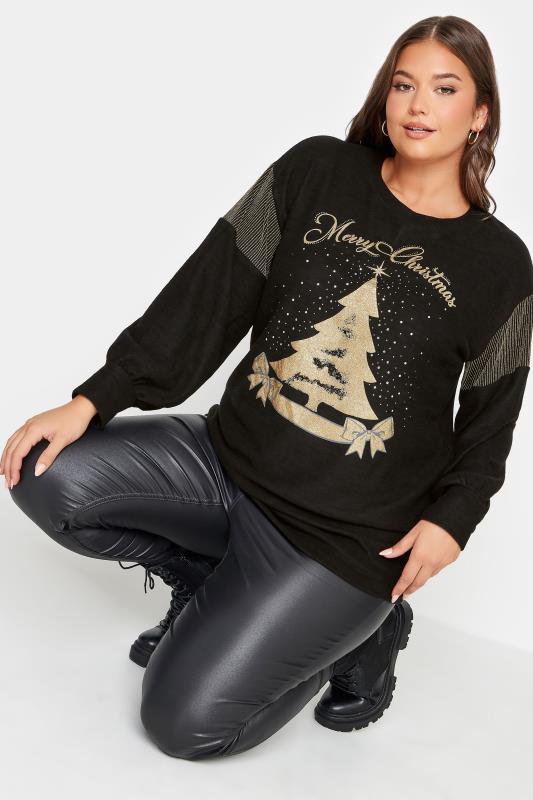  Grande Taille YOURS LUXURY Curve Black Merry Christmas Soft Touch Sweatshirt