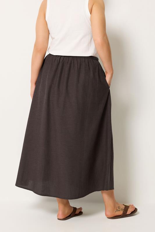 YOURS Plus Size Chocolate Brown Linen Maxi Skirt | Yours Clothing 2