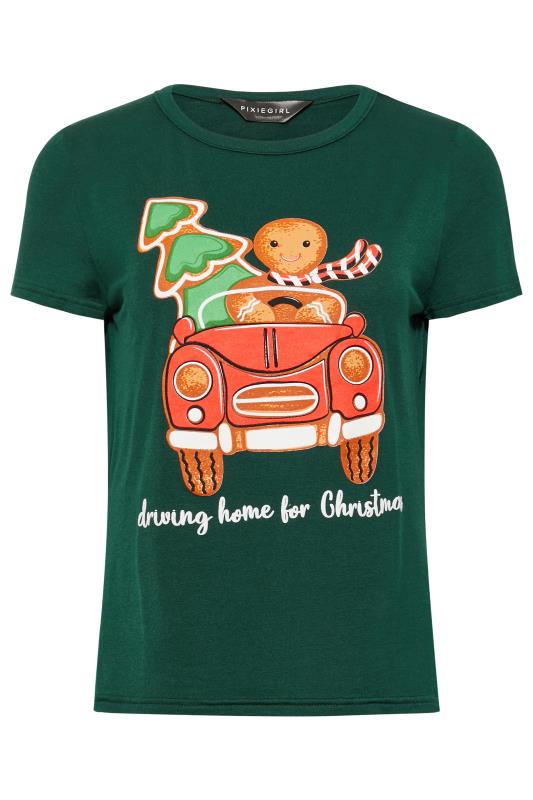 Petite Green 'Driving Home' Gingerbread Christmas T-Shirt | PixieGirl 6