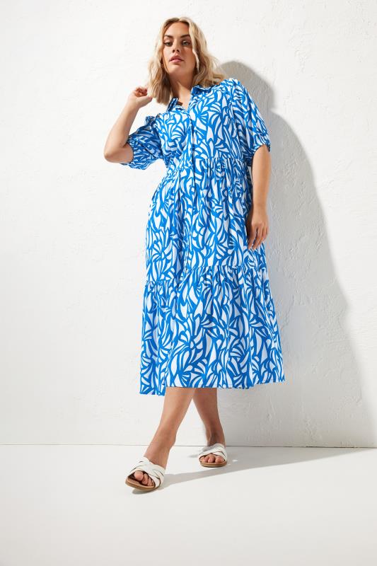 Plus Size  YOURS Curve Blue Abstract Print Shirt Dress