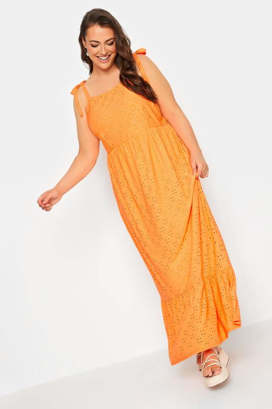 Plus Size  YOURS Curve Bright Orange Broderie Maxi Dress