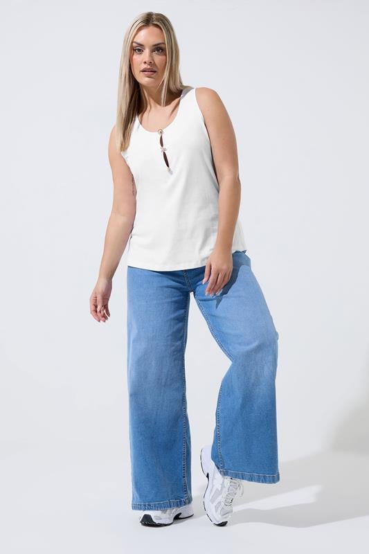 LIMITED COLLECTION Plus Size White Shell Button Vest Top | Yours Clothing 1