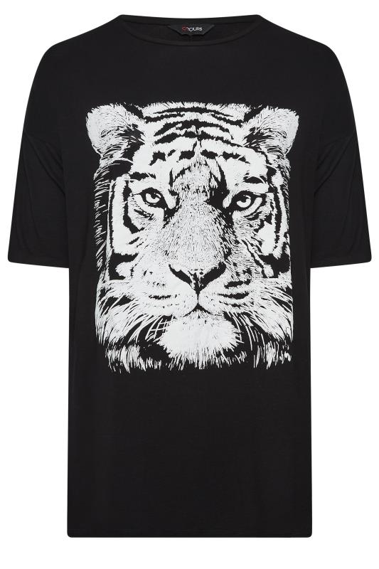 YOURS Plus Size Black & White Tiger Print Split Hem T-Shirt | Yours Clothing 6