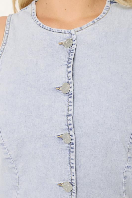 YOURS Plus Size Bleach Blue Denim Longline Waistcoat | Yours Clothing 4