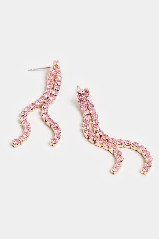 Gold & Pink Diamante Tassel Drop Earrings | Yours Clothing 3