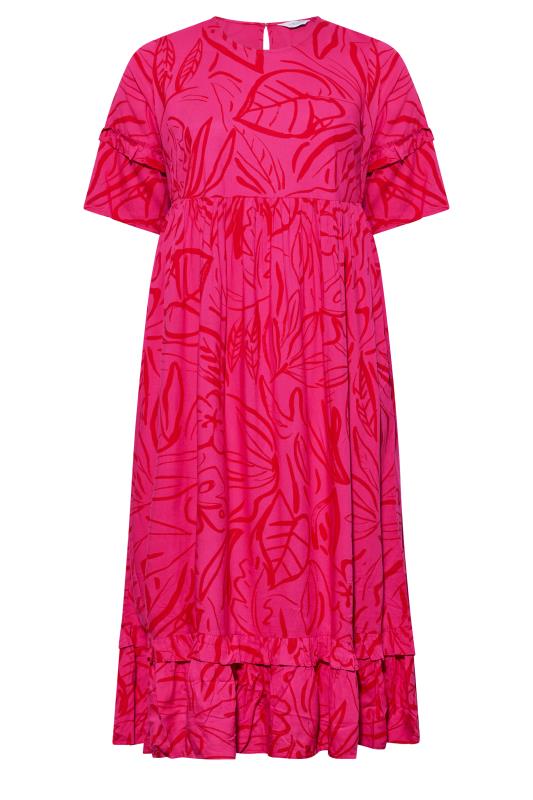 Curve Pink Leaf Print Maxi Dress 6