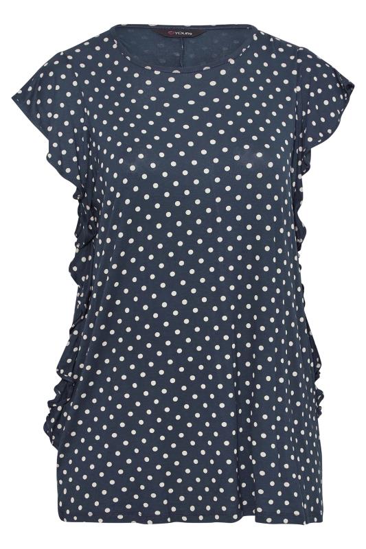 Plus Size Navy Blue Polka Dot Frill Top | Yours Clothing 6