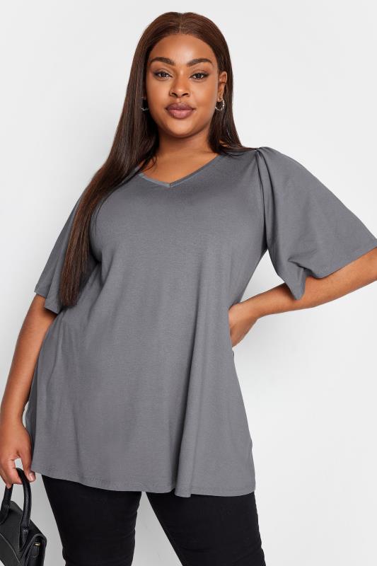 Plus Size  YOURS Curve Grey Angel Sleeve Top