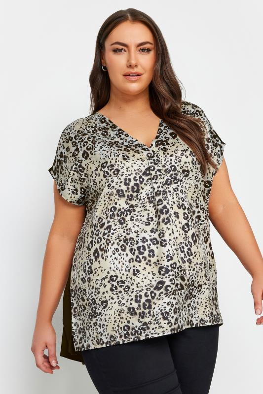 Plus Size  YOURS Curve Brown Animal Print Front T-Shirt