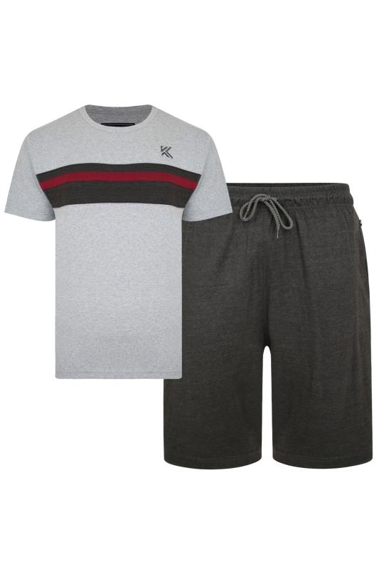 KAM Big & Tall Grey Stripe T-Shirt & Shorts Set 4